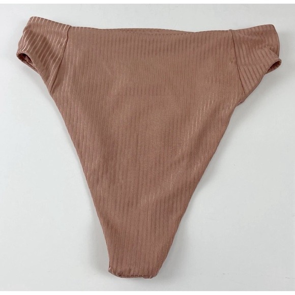 Vitamin A Bikini Bottom Womens Size XS Pink Copper Shiny Striped High Waist Swim - Picture 2 of 5